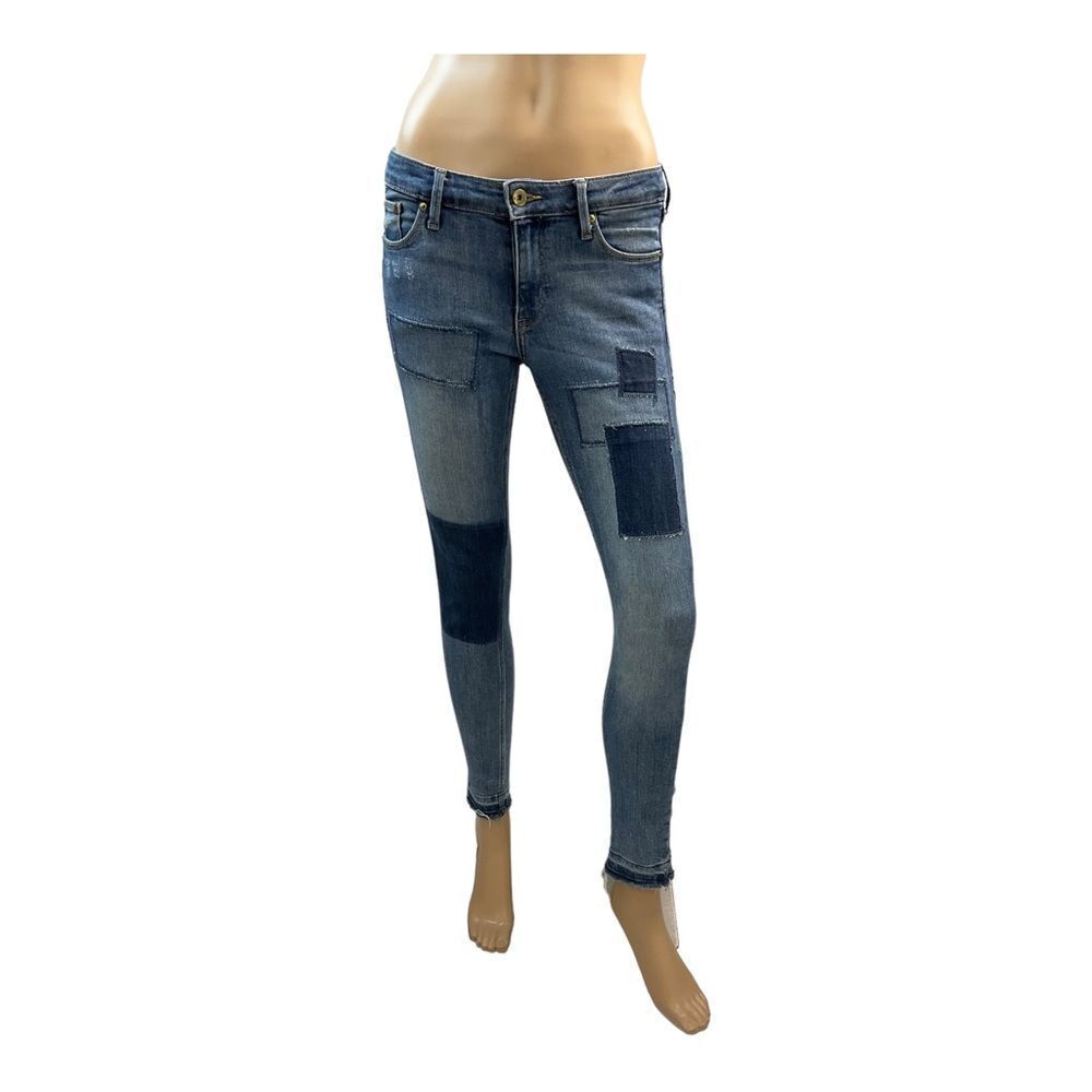 H&M Jeans Women’s Skinny Low Waist Ankle Crop Patch Fringe. Size 28.